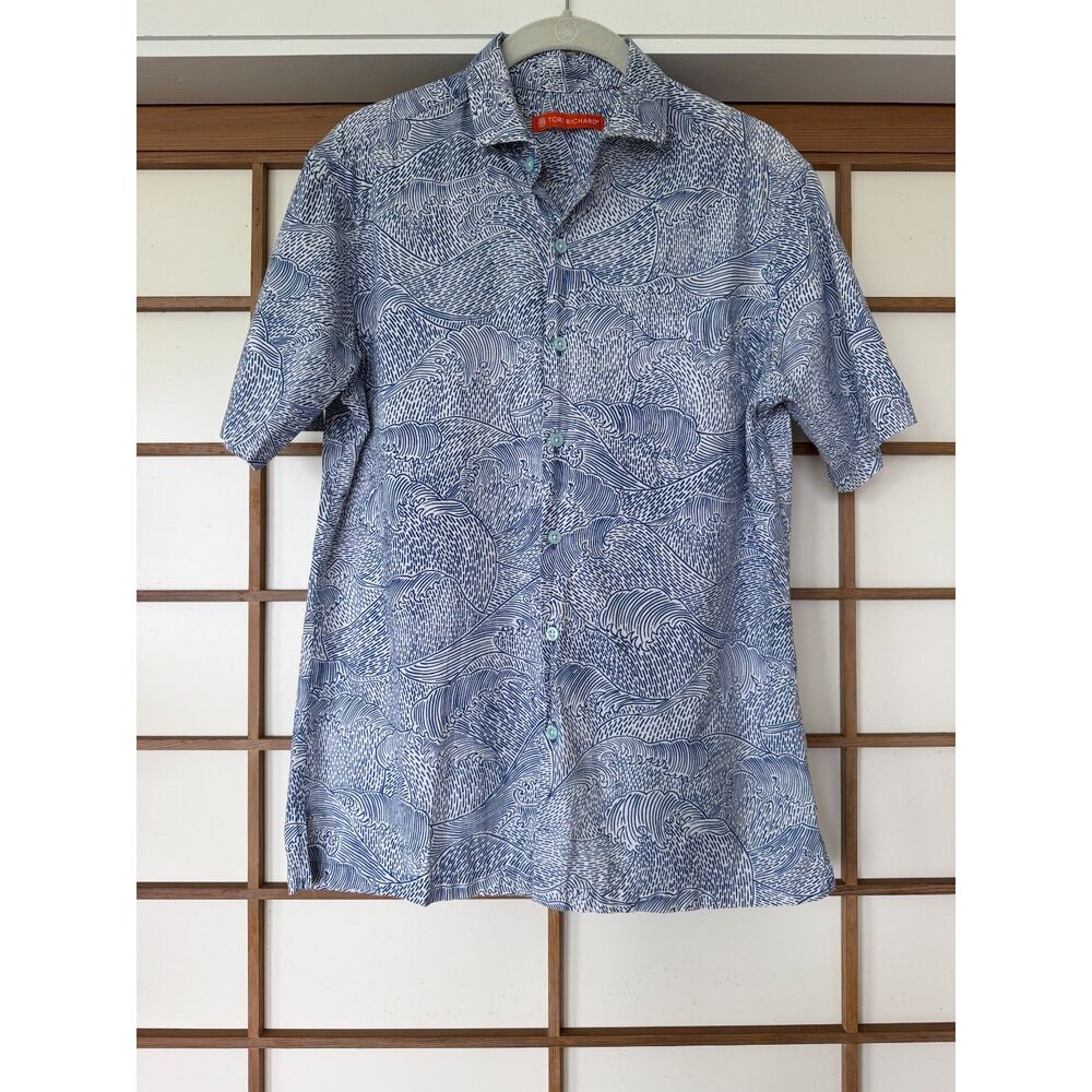 Tori Richard “Tendensea” Wave Cotton Lawn Men's Aloha Shirt XS Made in Hawaii